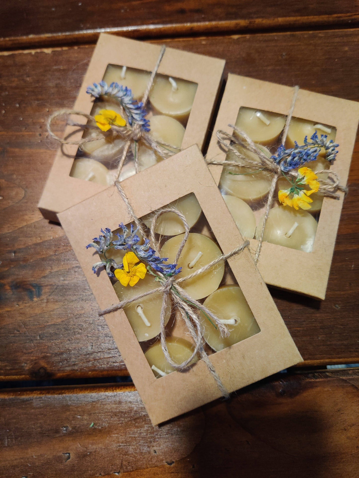 Hand Poured 100% Beeswax Tea Light Candles - package of six